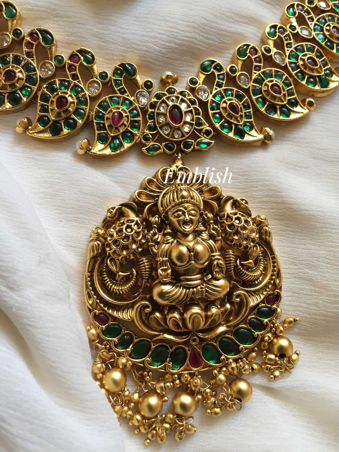 Gold alike antique Lakshmi mango kemp neckpiece-gold beads 